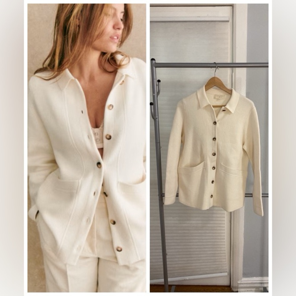 Sezane Cream Button-Front Knit Jacket with Pockets